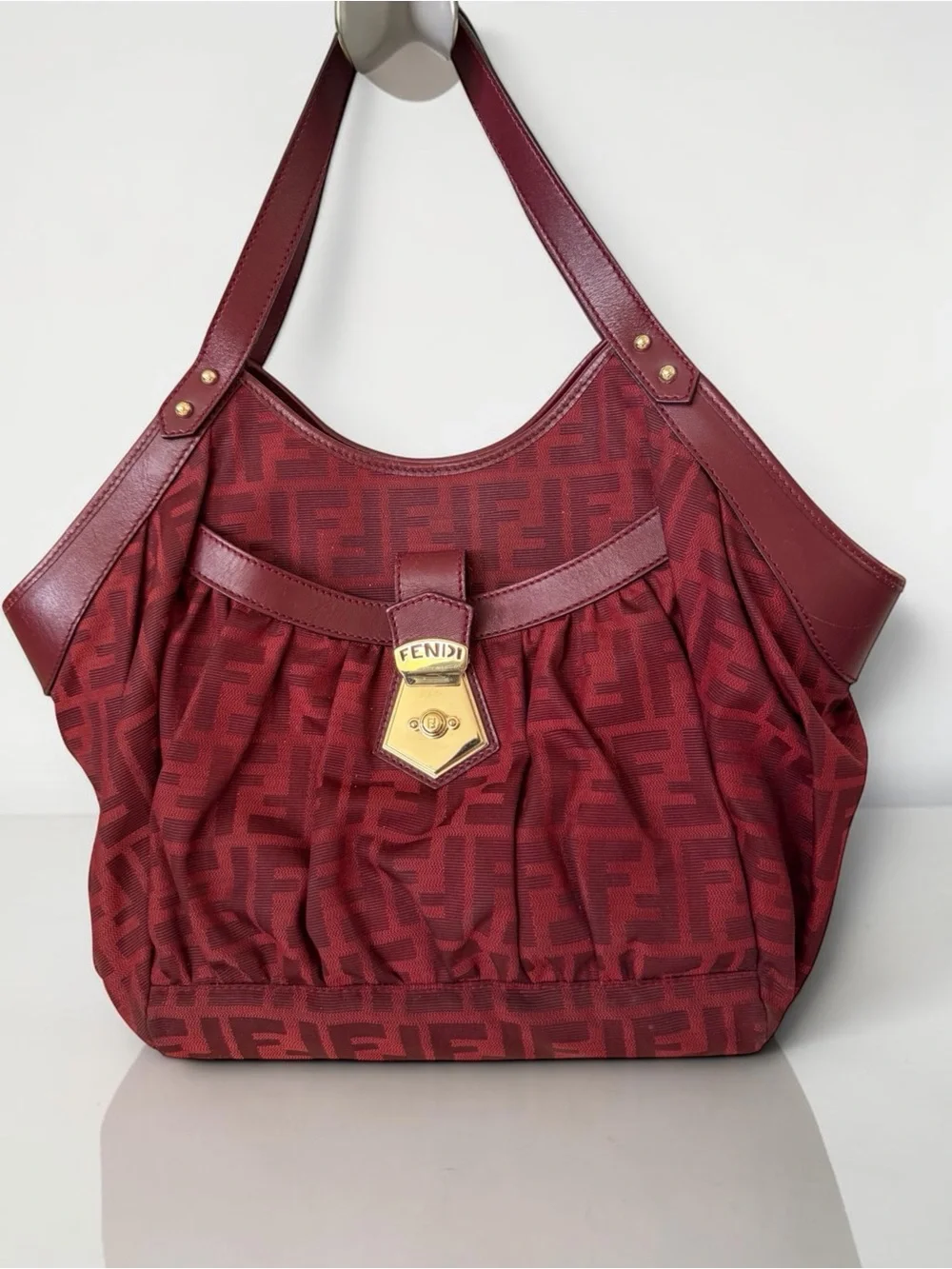 Fendi Red Zucca Canvas and Leather Borsa Chef Tote. - Picture 13 of 13